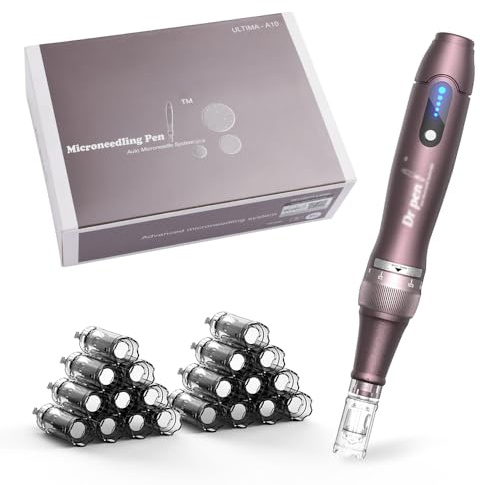 Dr.Pen Ultima A10 Dermapen Microneedling Pen Inalámbrica y Profesional con 22 Cartuchos de Repuesto - Máquina de Microagujas Ajustable para el Cuidado de la Piel