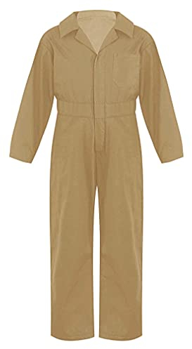 FEESHOW Kinder Overall Arbeitsoverall Mechaniker Klempner Maleroverall Jungen Mädchen Jumpsuit Einteiler Sport Jogginganzug Karneval Halloween Party Outfit Khaki 158-164