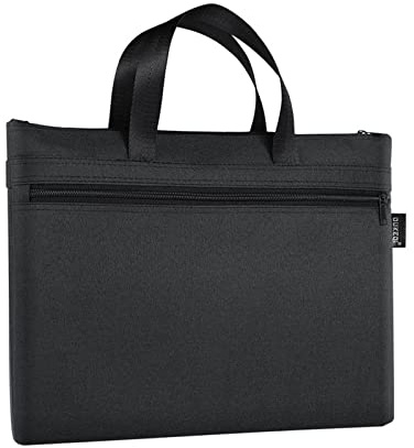 EQLEF A4 Document Bag with Handle, Brifecase Case Zipper Pouch with 2 Pockets Waterproof Oxford Document Storage Bag Meeting Office File Bag School Stationary File Organizer for Men and Women (Black)