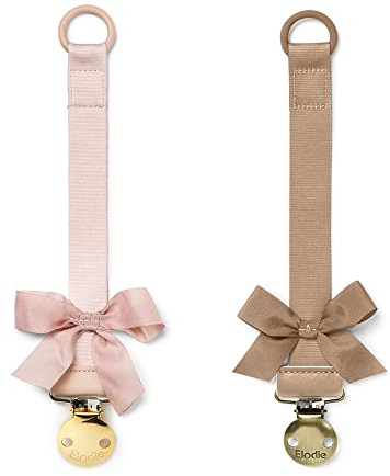 Elodie Details Schnullerkette 2er Pack, aus Stoff und Edelstahl Clip, für Baby Junge und Mädchen, Universal Silikonring, Passend für Alle Schnuller - Powder Pink/Soft Terracotta, Rosa