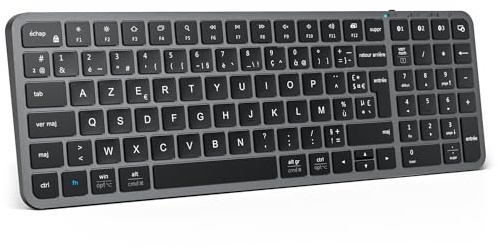 iClever Clavier Bluetooth, Clavier sans Fil Rechargeable USB-C, Multi-dispositifs avec 3 Canal Bluetooth, Compatible Apple macOS, iOS, Windows, Clavier Francais AZERTY, Gris