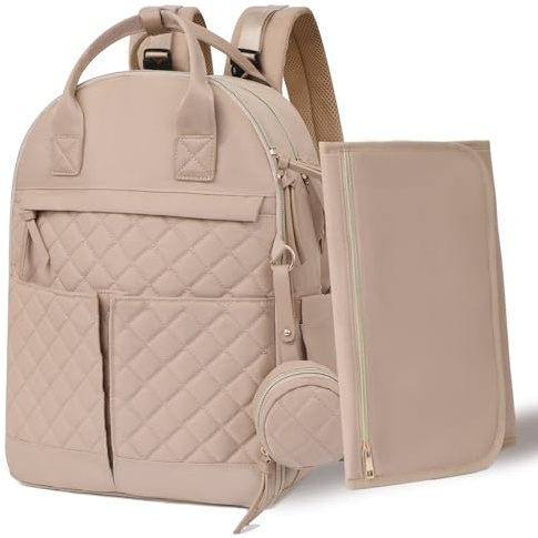 MISS FONG Baby Changing Bags, Nappy Changing Bag Backpack,Wide Opening Changing Bag Large Travel Baby Bags Maternity Bag with Foldable Changing Mat Pacifier Case Stroller Straps for Moms& Dads,Khaki