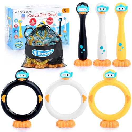 WeeHomm Pool Diving Toys for Kids, 6 PCS Swimming Pool Diving Rings, Summer Sticks Toys for Kids Ages 4-8 8-12, Fun Underwater Grow Training for Boys Girls
