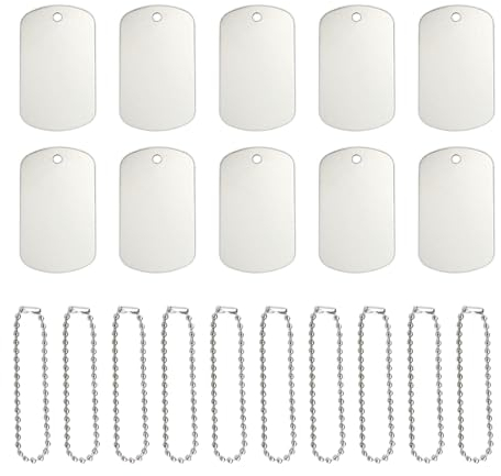 Zfseyuh 30 Stück Aluminium Rechteck Blank Tags,Dog Tags Anhänger,Blanko Schildform Anhänger Dog Tag mit 30 Stück Edelstahl Perlen Rollenkette für Herstellung Dogtags Halskette Armband