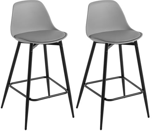 Klihome Barhocker 2er Set, Barstühle PP, Küchenhocker mit Rückenlehne, hoher Hocker mit Fußstütze, gepolstert, mit Metallbeinen, für Bar Küche Esszimmer Theke, Grau, K0003BH-2