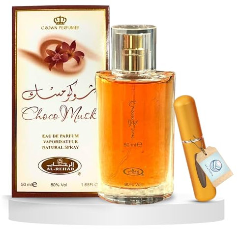 Choco Musk 50ml Eau de Parfum Spray with Mini Perfume Bottle - Vanilla Perfume for Women and Men - Arabic Oud - Sweet Arabian - Al Rehab Choco Musk