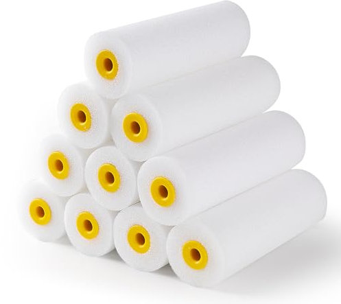 Mister Rui 10x Lackierwalze, 11cm Schaumwalze, Lackierwalzen, Kleine Farbroller, Schaumstoff-Farbroller 4 Zoll, Mini-Farbroller-Abdeckung zum Streichen von Wänden, Schränken