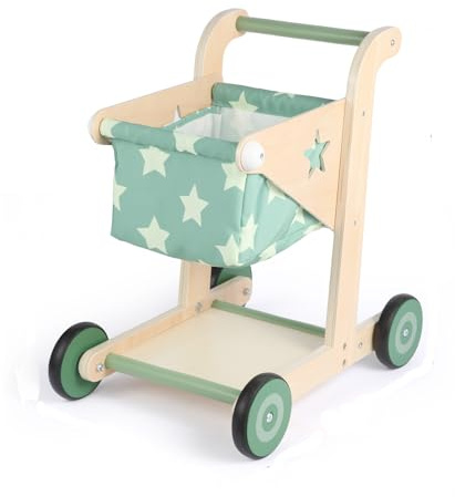 Asweets 2En1 Trotteur en Bois pour Bébé, Poussette pour Poupée, Chariot de Courses pour Garçons et Filles, Jouet d'Apprentissage Assis-Debout pour Tout-Petits (Vert)