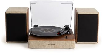 CREATE/Record Player Pro/Tocadiscos Madera Oscura con 2 Altavoces externos / 3 velocidades de reproducción, Bluetooth 5.3, Salida RCA, Sistema Hi-Fi, Todo Tipo de vinilos