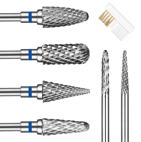Gjinxi 6-pack professionella 3/32 tums nagelborrkronor set volframkarbid nagelbandsborttagare bitar för akrylgel dippnaglar manikyr pedikyr elektrisk nagelfilsmaskin hemsalong användning