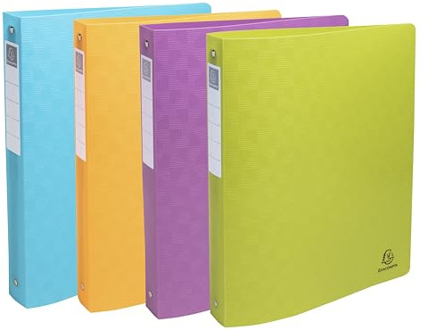 Exacompta - Réf. 51930E - Paquet de 4 classeurs semi-rigides Pop' N Co - PP recyclé - 4 anneaux ronds - dos 40 mm - Format extérieur : 32x26,8 cm - Format à classer A4 Maxi - 4 couleurs assorties
