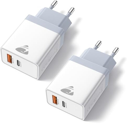 USB C Ladegerät, 2er Pack 2 Ports Mehrfach Ladegerät mit USB-C und USB-A, 20W Schnellladegerät PD 3.0 Power Adapter USBC Netzteil für iPhone 16 15 14 Pro Max 13 12 11,Samsung Handys Stecker Chargers
