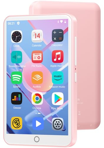 Reproductor MP3 con Bluetooth y WiFi, Oilsky 80GB 4'' 1080P Pantalla táctil de MP4, Android 9.0, Reproductor Portátil de Música MP3 con Spotify, Audible (Rosa)