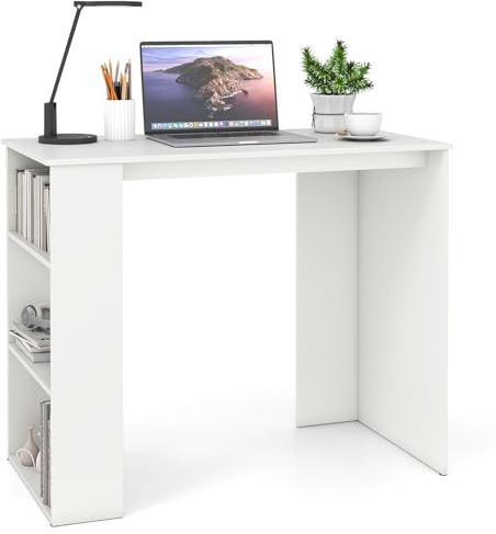SFAREST Wooden Computer Desk with 2/3 Tier Bookshelf, 80/90CM Compact Laptop Table with 2 Compartments, PC Study Writing Workstation for Home Office(White,90x45x75cm)