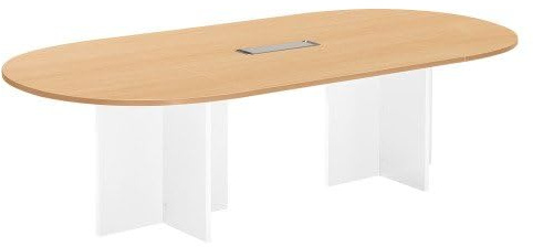 Générique Table de réunion modulable avec Extension L 260 cm Plateau hêtre piètement Croix Plein Bois Essens (Blanc)