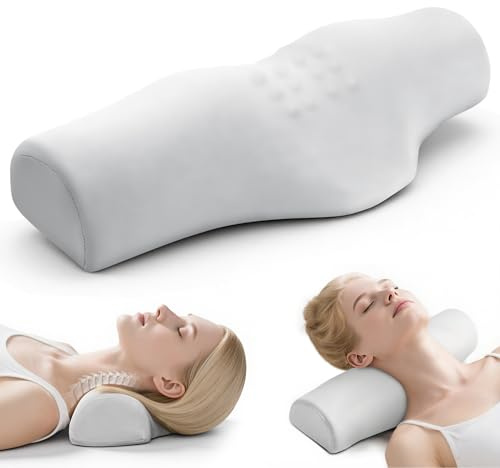 DIIKEN Cervical Neck Pillows,Orthopedic Roll Pillow for Neck Pain Relief,Sleeping Decompression Devices Support and Shoulder Relaxer,High-Density Memory Foam,Neck Bolster (Adult Size)