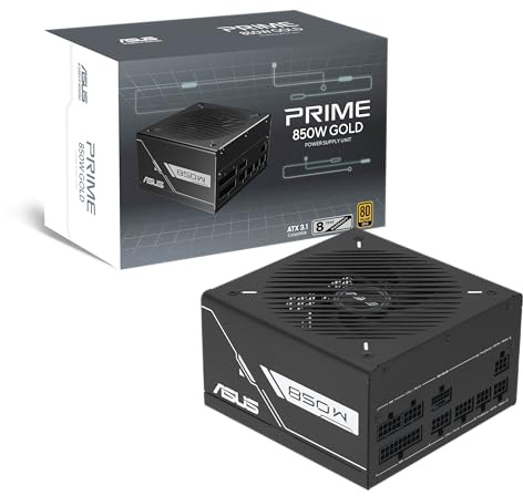 ASUS Prime 850W Gold Black Edition - Fuente de alimentación Modular (certificación 80 Plus y Cybenetics Gold, ATX 3.1, PCIe 5.1, Cable 12V-2x6, rodamientos de Bolas Dobles, 8 años de Cobertura)