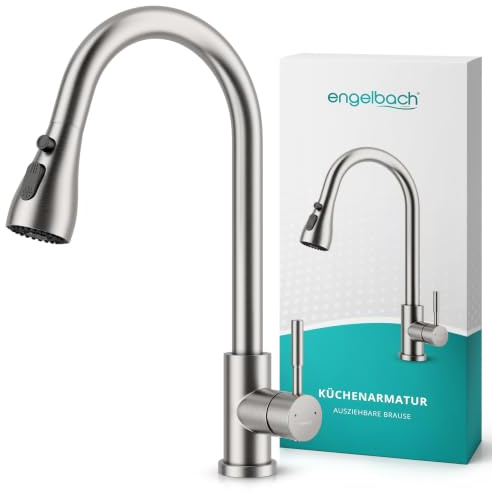 Engelbach® Wasserhahn Küche - ausziehbar & 360° schwenkbar, 304 Edelstahl
