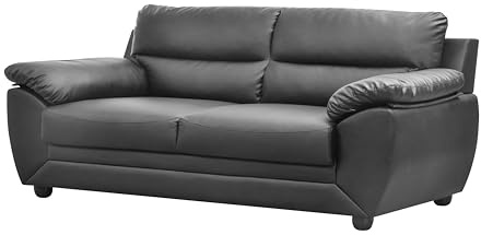 MUEBLIX.COM - Sofá de 3 Plazas Genova Tapizado en Piel Sintética PU, Estructura de Madera Reforzada y Asientos Acolchados de Alta Densidad (50kg/m³) para Salón, Color Negro