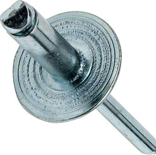 Fastenere Large Flange Pop Rivets - 1/4 x 3/8 (25 pcs) Heavy Duty, Open End, Steel Zinc, Corrosion-Resistant, High Tensile & Shear Strength, 8-6 Gap .251 - .375