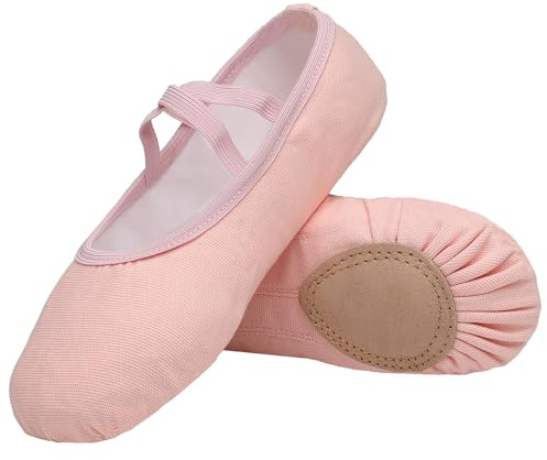 Chaussures de Ballet Demi Pointe Toile Fille Femme Chaussures de Danse Doux Classique Chaussons Split Plate pour Pilates Yoga Gymnastique Enfants Adulte Rose 33
