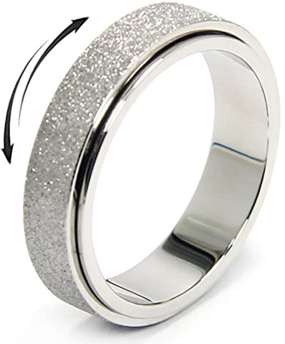 OreilleStar Anxiety Ring for Women Men Stainless Steel Fidget Spinner Thumb Ring Fidget Toys Adults Size 8 Width 6MM Silver Hand Polished
