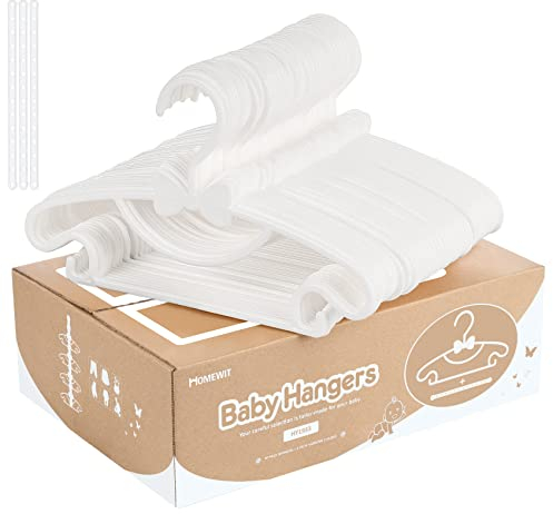 Baby Kleiderbügel, 40 Stück, Kunststoff, Rutschfest, Ultradünn, Weiß - Mit 3 Bügelbändern für Kinderzimmer, Baby- und Kleinkind-Kleidung