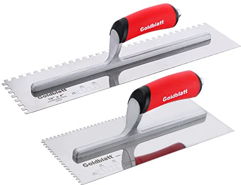 Goldblatt 2-Piece Notch Trowel Set, 1/8X1/8 Square & 1/4X1/4 Square, Made of Premium Stainless Steel with Soft Grip Handle, Perfect for Masonry Tile Work