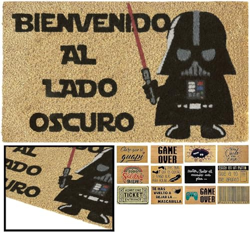 LUCA HOME - Felpudo Entrada casa Original y Divertido de Coco Natural - Felpudo Bienvenido Lado Oscuro 40x60 - Ideal para Puertas de Exteriores Cubiertas, pasillos y entradas de hogares