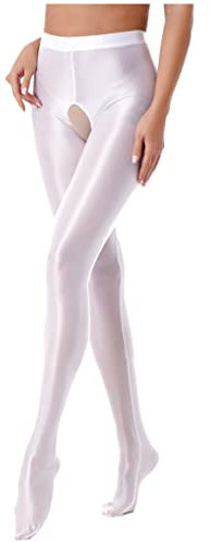 Doomiva Damen Strumpfhose Glänzende Lang Hose Glossy Leggings Tights Pantyhose Stützstrumpfhose Nylon Strümpfe Unterwäsche Z Weiß A XL