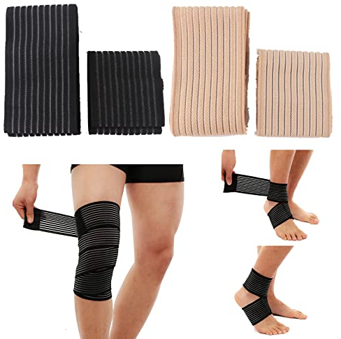 Fasciatura di Sostegno Alla Caviglia Fasciatura Elastica al Ginocchio Bendaggio del Gomito Ginocchiera uso Sportivo ad Alta Compressione Fasciatura Elastica Regolabile per Ginocchio 2*180cm+2*70cm