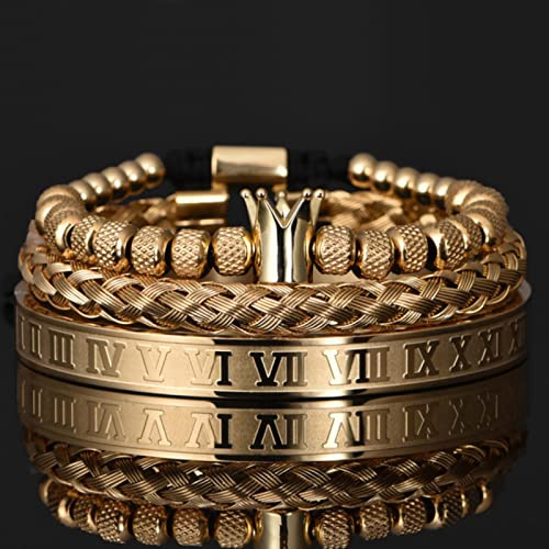 SONGK Bracciale con ciondoli a Corona Reale Romana di Lusso da Uomo con Geometria in Acciaio Inossidabile Pulseiras da Uomo bracciali Regolabili Aperti Regalo di Gioielli per Coppie