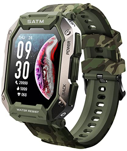 Smartwatch Herren Militär Uhr 1,72 Zoll Fitnessuhr 5ATM IP69K Wasserdicht 24 Sportmodi Outdoor Sportuhr Tactical Watch mit Blutdruckmessung Gesundheitsuhr Pulsuhr Fitness Tracker für IOS und Android