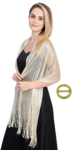 FAIRYGATE Schal Damen mit kostenloser Schalschnalle Glitzer Stola Funkelnde Weich Umschlagtuch mit Fransen für Hochzeit Brautjungfer Abendkleid Party Abschlussball A0512