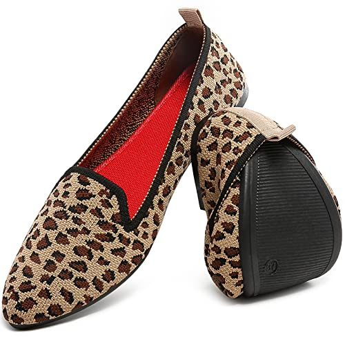 HEAWISH Women’s Flats Shoes Pointed Toe Ballet Flats Dressy Comfortable(Leopard, US10)