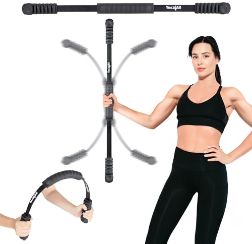 YES4ALL High-Frequency Elastic Fitness Bar for Toning Muscles, Shake Weight Stick Full Upper Body Weighted Equipment for Core Strength Training, Stability, Therapy, Pilates, Rehab, Black, 35 inches