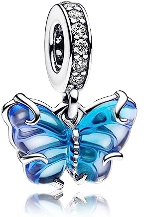 Amuefer Papillon Bleu Charms pour Bracelets Pandora et Colliers Argent Sterling Perle Charme Noël Bijoux Cadeaux pour Femme Fille Petite-fille Enfant