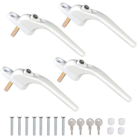 4pcs Universal Window Handles for upvc Window, Inline Locking Double Glazing Handle with Keys, Aluminum Alloy Window Handle Lock Door Handles 40mm Spindle