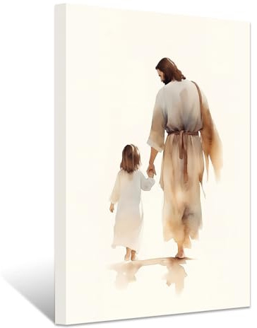 ZXHYWYM Jesus Leinwandbilder Gott und Mädchen Rückansicht Bilder Drucke christliches spirituelles Poster Aquarell Kunstwerk für Gebetsraum Wohnzimmer Gerahmt (Bild-3, (30.00 x 45.00 cms))