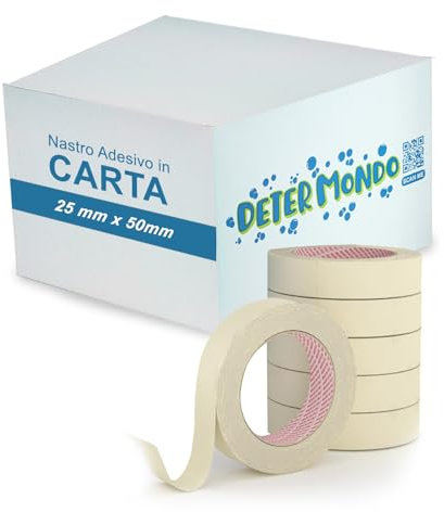 DETERMONDO 12 Nastro Carta Gommata 25mm x 50m Adesivo Professionale per Mascheratura e Pittura Ideale per Imbianchini ed Imballaggio, Sigillatura e Protezione Superfici