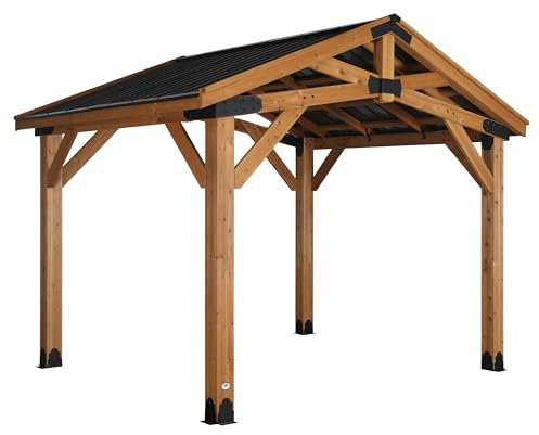 Backyard Discovery Norwood 100% Cedar Wood Gazebo | Heavy Duty Hardtop Outdoor Shelter for Garden and Patio | Galvanised Peak Roof | Weather Resistant | Powerport | 3.7m x 3.1m (12ft x 10ft)
