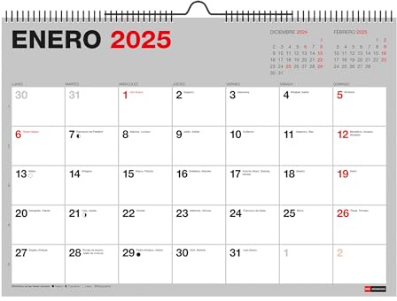 Miquelrius - Calendario de Pared 2025 Basic, Calendario A3: 420 x 296 mm, Con espacio para anotar, Encuadernación espiral doble, Calendario 2025, Español