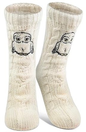 United Labels Harry Potter Cuddly Socks for Women, White, One Size 38-43, Fluffy Stopper Socks with Sherpa Lining, Warm Socks, Hut Socks Hedwig