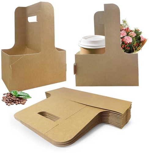 50 Pcs Coffee Drink Carrier with Handle(2 Cups or 4 Cups),Assemblable Drink Holder with Handle,Disposable Cup Holders for Drinks, Great for All Your Drink and Food Delivery,Coffee Carrier