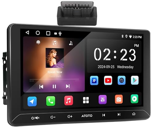ATOTOEXCEL A5L 10.1 Pollici Android Autoradio 2 DIN, CarPlay wireless e Android Auto, Tethering de WiFi/BT/USB, 2G+32G Radio con OBD2 Scanner, EQ a 24 bande, DriveChat AI, Tracciatore GPS/DSP/FM