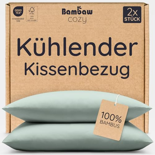 Bambaw Fundas de Almohada 50x70 cm Bambu, Pack de 2, Sábana Frescas para Verano, Sabanas Termorreguladoras y Refrescantes, Sabana Bambu Antibacteriano, Funda Almohada Antiacaros (Verde Agua)
