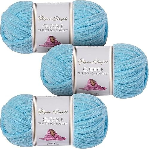 Utopia Crafts Cuddle Super Chunky Chenille Garn Türkis, 100 g Knäuel, 60 m, Flauschiges, Dickes Strickgarn Häkelgarn, Maschinenwäsche, Stricken Häkeln für Anfänger, Wollalternative, 3er-Pack