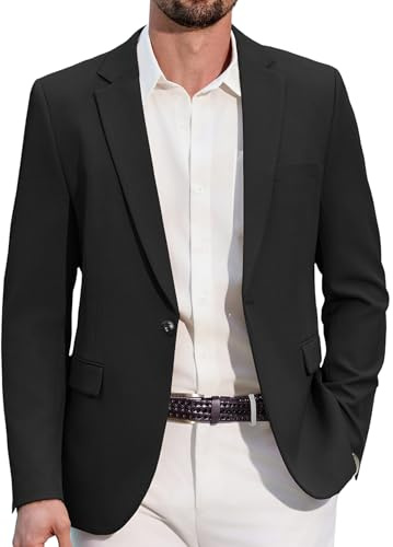 COOFANDY Giacca Blazer da Uomo Sportiva Casual Giacca da Abito con 1 Bottone per Uomo Business Casual Nero L