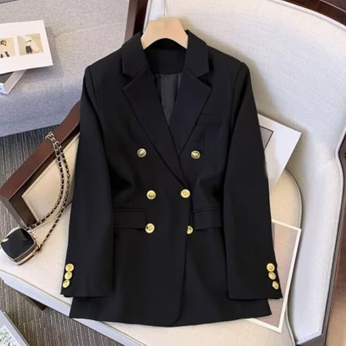 Blazer décontracté à manches longues avec boucle en métal pour l'automne et le printemps (XL noir)