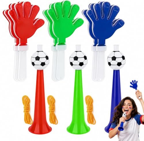 Omnikryp 3 PCS Trombe da Stadio, con 6 Mani Battenti, Vuvuzela di Plastica Resistente, per Eventi Sportivi, Coppa del Mondo, Partite di Calcio, Perfette per Creare Atmosfera e Divertimento